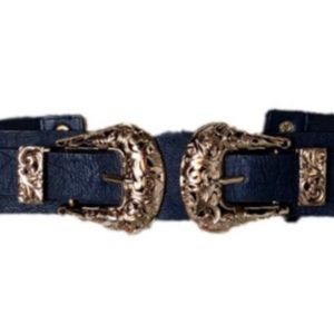 Elegant Black Belt with Gold Buckles
